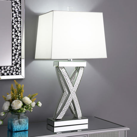Dominick Table Lamp With Rectange Shade White and Mirror - (923289)