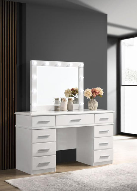 Felicity 9-drawer Vanity Desk With Lighted Mirror Glossy White - (203507)