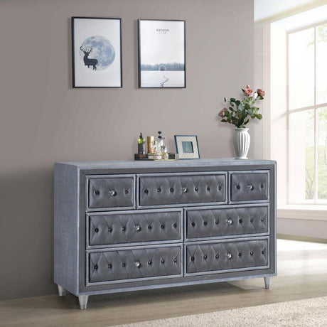 Antonella 7-drawer Upholstered Dresser Grey - (223583)