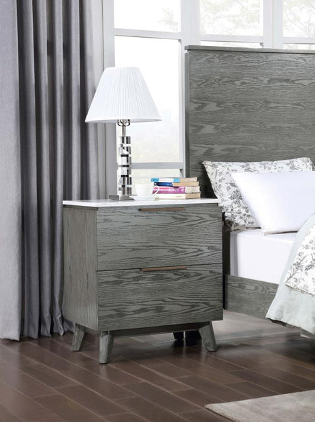 Nathan 2-drawer Nightstand With Usb Port White Marble and Grey - (224602)