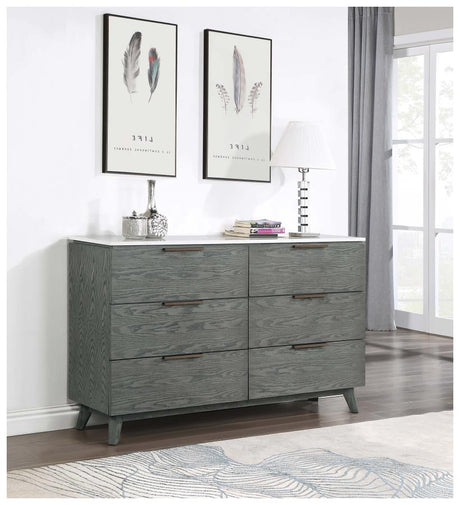 Nathan 6-drawer Dresser White Marble and Grey - (224603)