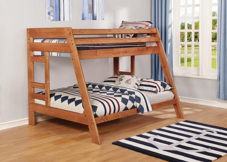 Wrangle Hill Twin Over Full Bunk Bed With Built-in Ladder Amber Wash - (460093)