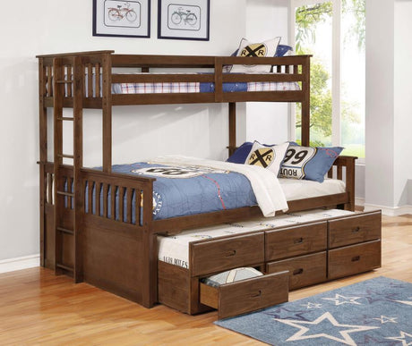 Atkin Twin Extra Long Over Queen 3-drawer Bunk Bed Weathered Walnut - (461147)