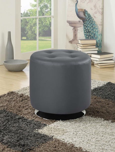 Bowman Round Upholstered Ottoman Grey - (500555)