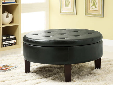 Reginald Round Tufted Upholstered Storage Ottoman Dark Brown - (501010)