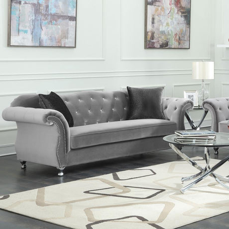 Frostine Button Tufted Sofa Silver - (551161)