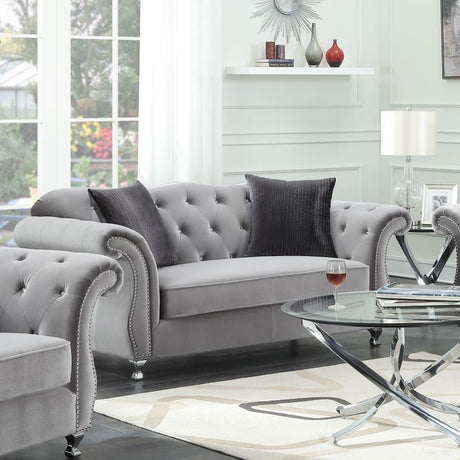 Frostine Button Tufted Loveseat Silver - (551162)