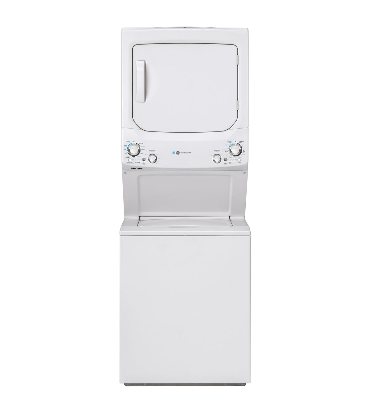 GE Unitized Spacemaker(R) ENERGY STAR(R) 3.9 cu. ft. Capacity Washer with Stainless Steel Basket and 5.9 cu. ft. Capacity Electric Dryer - (GUD27EESNWW)